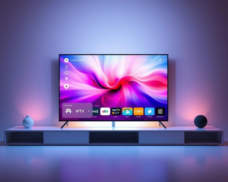 A sleek and modern IPTV application interface, showcasing its key features in a clean and visually appealing layout. The foreground displays a series of intuitive icons and buttons representing the app's core functionalities, such as live TV channels, on-demand content, and subscription management. The middle ground features a large, high-resolution preview window displaying a vibrant, dynamic IPTV stream. The background is a minimalist, gradient-based design that complements the app's branding and creates a sense of depth and sophistication. Lighting is soft and diffused, with a subtle warm tone that enhances the overall aesthetic. The camera angle is slightly elevated, providing an engaging and immersive perspective for the user. A sleek and modern IPTV application interface, showcasing its key features in a clean and visually appealing layout. The foreground displays a series of intuitive icons and buttons representing the app's core functionalities, such as live TV channels, on-demand content, and subscription management. The middle ground features a large, high-resolution preview window displaying a vibrant, dynamic IPTV stream. The background is a minimalist, gradient-based design that complements the app's branding and creates a sense of depth and sophistication. Lighting is soft and diffused, with a subtle warm tone that enhances the overall aesthetic. The camera angle is slightly elevated, providing an engaging and immersive perspective for the user.