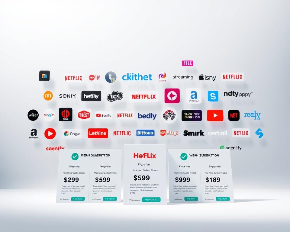 A striking visual representation of "Streaming Subscription Offers", showcasing a diverse array of streaming service logos and icons arranged in a dynamic, visually appealing composition. The foreground features a clean, minimalist layout with various subscription plan options and pricing details, conveyed through a combination of simple shapes, colors, and subtle typographic elements. The middle ground showcases the logos of popular streaming platforms, each seamlessly integrated into the overall design. The background gently fades into a soft, muted gradient, creating a sense of depth and emphasis on the central elements. The lighting is soft and diffused, lending a modern, premium feel to the image. The overall mood is one of sophistication, accessibility, and the versatility of streaming services. A striking visual representation of "Streaming Subscription Offers", showcasing a diverse array of streaming service logos and icons arranged in a dynamic, visually appealing composition. The foreground features a clean, minimalist layout with various subscription plan options and pricing details, conveyed through a combination of simple shapes, colors, and subtle typographic elements. The middle ground showcases the logos of popular streaming platforms, each seamlessly integrated into the overall design. The background gently fades into a soft, muted gradient, creating a sense of depth and emphasis on the central elements. The lighting is soft and diffused, lending a modern, premium feel to the image. The overall mood is one of sophistication, accessibility, and the versatility of streaming services.