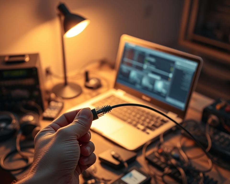 A high-quality streaming service quality testing setup. A professional laptop or computer sits on a desk, surrounded by various cables, connectors, and testing equipment. In the foreground, a hand holds a network cable, ready to test the connection. Warm, indirect lighting illuminates the scene, creating a focused, technical atmosphere. The background is blurred, emphasizing the testing equipment and setup. The overall composition conveys a sense of careful evaluation and examination of the streaming service's performance and reliability. A high-quality streaming service quality testing setup. A professional laptop or computer sits on a desk, surrounded by various cables, connectors, and testing equipment. In the foreground, a hand holds a network cable, ready to test the connection. Warm, indirect lighting illuminates the scene, creating a focused, technical atmosphere. The background is blurred, emphasizing the testing equipment and setup. The overall composition conveys a sense of careful evaluation and examination of the streaming service's performance and reliability.