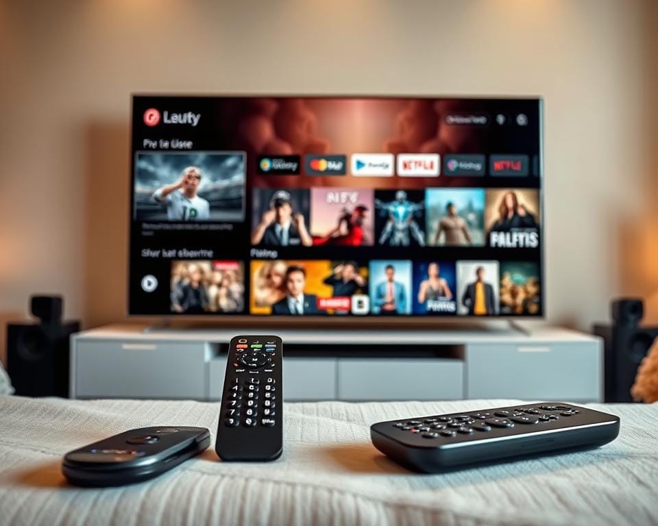 A luxurious premium television subscription service, featuring a sleek and modern interface on a high-definition display. In the foreground, elegant remote controls and smart devices are arranged neatly, showcasing the seamless integration of the service. The middle ground depicts various content options, from live sports to the latest blockbuster films, all accessible with a few taps. The background is a soft, warm gradient, emphasizing the premium and exclusive nature of the offering. Subtle lighting and a slightly elevated camera angle lend an air of sophistication to the scene, capturing the essence of "Nos Offres d'Abonnement IPTV" for the article "Majestic IPTV : Votre TV parfaite". A luxurious premium television subscription service, featuring a sleek and modern interface on a high-definition display. In the foreground, elegant remote controls and smart devices are arranged neatly, showcasing the seamless integration of the service. The middle ground depicts various content options, from live sports to the latest blockbuster films, all accessible with a few taps. The background is a soft, warm gradient, emphasizing the premium and exclusive nature of the offering. Subtle lighting and a slightly elevated camera angle lend an air of sophistication to the scene, capturing the essence of "Nos Offres d'Abonnement IPTV" for the article "Majestic IPTV : Votre TV parfaite".