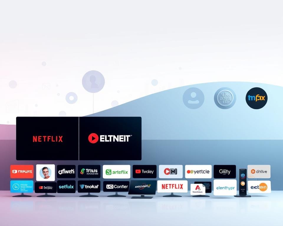 A modern, minimalist illustration showcasing the diverse range of French streaming service offerings. In the foreground, a lineup of various streaming platform logos and icons, neatly arranged against a clean, gradient background. The midground features stylized, geometric shapes and patterns, hinting at the technology and connectivity underlying these services. The background has a soft, atmospheric quality, with subtle lighting effects and a sense of depth, evoking a sense of accessibility and convenience. The overall composition conveys a sleek, professional, and visually appealing representation of the French streaming landscape. A modern, minimalist illustration showcasing the diverse range of French streaming service offerings. In the foreground, a lineup of various streaming platform logos and icons, neatly arranged against a clean, gradient background. The midground features stylized, geometric shapes and patterns, hinting at the technology and connectivity underlying these services. The background has a soft, atmospheric quality, with subtle lighting effects and a sense of depth, evoking a sense of accessibility and convenience. The overall composition conveys a sleek, professional, and visually appealing representation of the French streaming landscape.