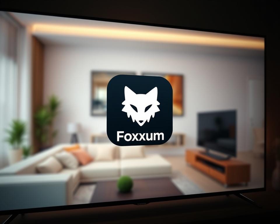 A modern smart TV interface with the Foxxum application prominently displayed in the center. The app icon is sleek and minimalist, conveying a sense of high-tech sophistication. The background features a blurred living room scene, hinting at the app's integration with a home entertainment setup. Soft, indirect lighting creates a warm, inviting atmosphere. The camera angle is slightly tilted, adding a dynamic, professional feel to the composition. Overall, the image showcases the Foxxum app as an elegant, user-friendly solution for smart TV platforms. A modern smart TV interface with the Foxxum application prominently displayed in the center. The app icon is sleek and minimalist, conveying a sense of high-tech sophistication. The background features a blurred living room scene, hinting at the app's integration with a home entertainment setup. Soft, indirect lighting creates a warm, inviting atmosphere. The camera angle is slightly tilted, adding a dynamic, professional feel to the composition. Overall, the image showcases the Foxxum app as an elegant, user-friendly solution for smart TV platforms.