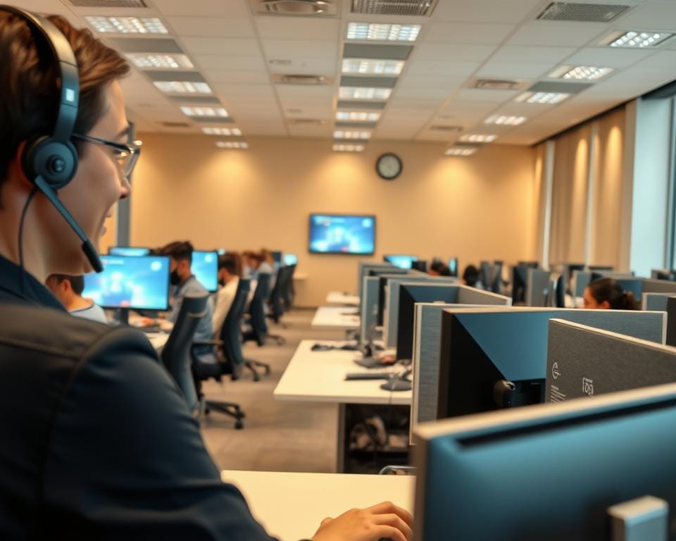 A modern, well-equipped customer service call center with ergonomic workstations and state-of-the-art communication equipment. In the foreground, a customer service representative wearing a headset is attentively assisting a client, their face expressing empathy and a dedication to resolving the inquiry. The middle ground features rows of cubicles with IPTV equipment, cables, and screens displaying various television channels. The background showcases a warm, inviting atmosphere with muted lighting, soothing colors, and a sense of professionalism and efficiency, reflecting the 24/7 support and assistance promised by the IPTV service. A modern, well-equipped customer service call center with ergonomic workstations and state-of-the-art communication equipment. In the foreground, a customer service representative wearing a headset is attentively assisting a client, their face expressing empathy and a dedication to resolving the inquiry. The middle ground features rows of cubicles with IPTV equipment, cables, and screens displaying various television channels. The background showcases a warm, inviting atmosphere with muted lighting, soothing colors, and a sense of professionalism and efficiency, reflecting the 24/7 support and assistance promised by the IPTV service.