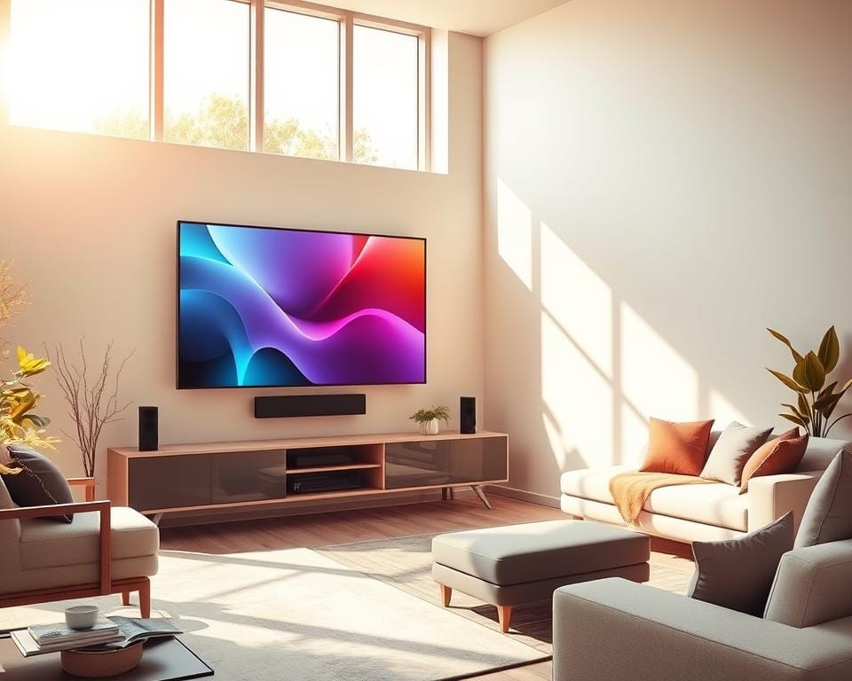 A serene and modern living room with a large, high-definition television set mounted on the wall. The room is filled with warm, natural lighting filtering in through large windows, creating a cozy and inviting atmosphere. The TV is the focal point, showcasing crisp, vibrant visuals that draw the viewer's attention. The room is tastefully decorated with minimal, contemporary furniture, creating a clean and uncluttered look. The overall impression is one of reliability, comfort, and high-quality entertainment, perfectly capturing the essence of a reliable television service. A serene and modern living room with a large, high-definition television set mounted on the wall. The room is filled with warm, natural lighting filtering in through large windows, creating a cozy and inviting atmosphere. The TV is the focal point, showcasing crisp, vibrant visuals that draw the viewer's attention. The room is tastefully decorated with minimal, contemporary furniture, creating a clean and uncluttered look. The overall impression is one of reliability, comfort, and high-quality entertainment, perfectly capturing the essence of a reliable television service.