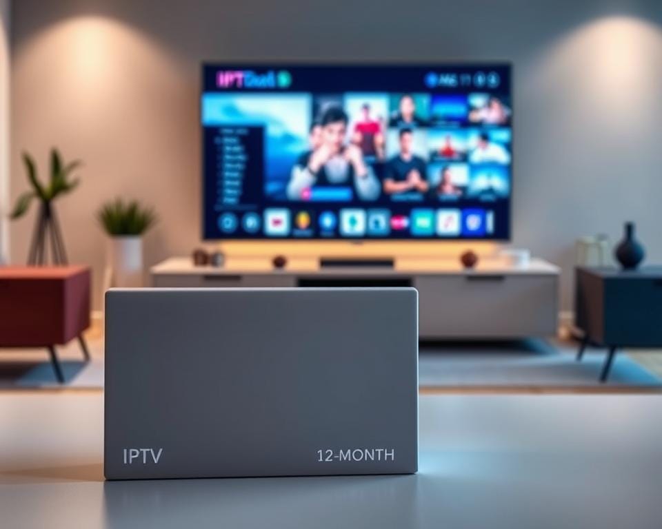 A sleek, modern IPTV subscription offer presented in a stylish and professional manner. The foreground features a minimalist yet elegant 12-month IPTV package, highlighted by a clean, sans-serif typography and a subtle color palette of grays, blues, and whites. The middle ground showcases a TV or device screen displaying high-quality, vivid IPTV content, capturing the viewer's attention. The background is a softly blurred, modern office or living room setting, conveying a sense of sophistication and comfort. The lighting is soft and directional, creating subtle shadows and highlights to accentuate the design elements. The overall composition and mood evoke a premium, user-friendly IPTV subscription experience. A sleek, modern IPTV subscription offer presented in a stylish and professional manner. The foreground features a minimalist yet elegant 12-month IPTV package, highlighted by a clean, sans-serif typography and a subtle color palette of grays, blues, and whites. The middle ground showcases a TV or device screen displaying high-quality, vivid IPTV content, capturing the viewer's attention. The background is a softly blurred, modern office or living room setting, conveying a sense of sophistication and comfort. The lighting is soft and directional, creating subtle shadows and highlights to accentuate the design elements. The overall composition and mood evoke a premium, user-friendly IPTV subscription experience.