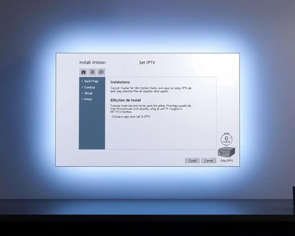 A sleek, modern desktop application window showcasing the "Set IPTV" installation process. The window is well-lit, with a soft, diffused lighting that creates a sense of depth and clarity. The interface features clean, minimalist design elements, with intuitive controls and clear instructions guiding the user through the various setup steps. In the foreground, a progress bar indicates the installation status, while in the background, subtle animations or illustrations provide visual cues to the user. The overall atmosphere conveys a sense of professionalism, ease of use, and technological sophistication, perfectly suited for the "Méthodes d'installation de Set IPTV" section of the article. A sleek, modern desktop application window showcasing the "Set IPTV" installation process. The window is well-lit, with a soft, diffused lighting that creates a sense of depth and clarity. The interface features clean, minimalist design elements, with intuitive controls and clear instructions guiding the user through the various setup steps. In the foreground, a progress bar indicates the installation status, while in the background, subtle animations or illustrations provide visual cues to the user. The overall atmosphere conveys a sense of professionalism, ease of use, and technological sophistication, perfectly suited for the "Méthodes d'installation de Set IPTV" section of the article.