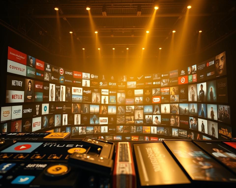 A visually striking catalogue showcasing an exceptional collection of film and series chains, captured in a cinematic style. The foreground features a glossy, high-resolution display of various streaming service logos and icons, arranged in a dynamic, eye-catching composition. The middle ground presents a sweeping panorama of movie posters, series artwork, and digital content thumbnails, each rendered with meticulous detail and vibrant colors. The background is bathed in a warm, golden glow, evoking a sense of prestige and exclusivity, complemented by subtle film grain and a shallow depth of field for a cinematic effect. The overall scene exudes a sense of quality, curation, and the exceptional nature of the content on offer. A visually striking catalogue showcasing an exceptional collection of film and series chains, captured in a cinematic style. The foreground features a glossy, high-resolution display of various streaming service logos and icons, arranged in a dynamic, eye-catching composition. The middle ground presents a sweeping panorama of movie posters, series artwork, and digital content thumbnails, each rendered with meticulous detail and vibrant colors. The background is bathed in a warm, golden glow, evoking a sense of prestige and exclusivity, complemented by subtle film grain and a shallow depth of field for a cinematic effect. The overall scene exudes a sense of quality, curation, and the exceptional nature of the content on offer.