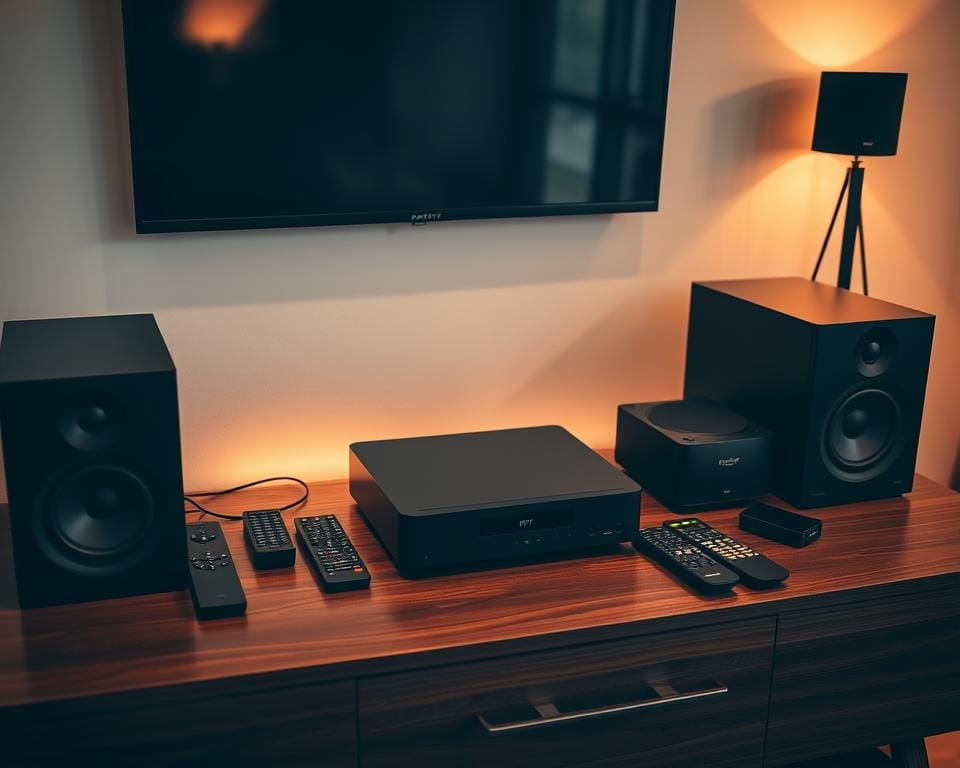 A well-lit, contemporary home entertainment setup with a sleek, black IPTV streaming device prominently displayed on a minimalist wooden media console. The device is flanked by high-end audio components and surrounded by various remote controls, showcasing the versatility of the IPTV solution. The scene is bathed in warm, soft lighting, creating an inviting and comfortable atmosphere. The overall composition emphasizes the ease and convenience of the IPTV setup, hinting at its ability to cater to the user's streaming needs. A well-lit, contemporary home entertainment setup with a sleek, black IPTV streaming device prominently displayed on a minimalist wooden media console. The device is flanked by high-end audio components and surrounded by various remote controls, showcasing the versatility of the IPTV solution. The scene is bathed in warm, soft lighting, creating an inviting and comfortable atmosphere. The overall composition emphasizes the ease and convenience of the IPTV setup, hinting at its ability to cater to the user's streaming needs.