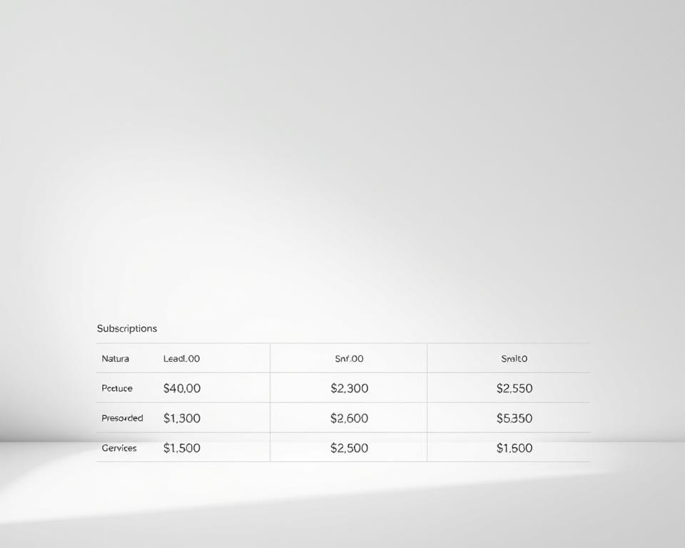 Comparison of streaming service subscriptions costs, displayed in a clean and organized layout. A minimalist data visualization with crisp lines, muted colors, and intuitive icons or symbols to represent the different services. The foreground features the comparative costs presented in a clear, easy-to-understand format, while the middle ground showcases the subscription options and service details. The background has a subtle gradient or texture to provide visual interest without distracting from the core information. Lighting is soft and diffused, creating a professional, informative tone. The overall composition is balanced, allowing the data to be the focal point. Comparison of streaming service subscriptions costs, displayed in a clean and organized layout. A minimalist data visualization with crisp lines, muted colors, and intuitive icons or symbols to represent the different services. The foreground features the comparative costs presented in a clear, easy-to-understand format, while the middle ground showcases the subscription options and service details. The background has a subtle gradient or texture to provide visual interest without distracting from the core information. Lighting is soft and diffused, creating a professional, informative tone. The overall composition is balanced, allowing the data to be the focal point.